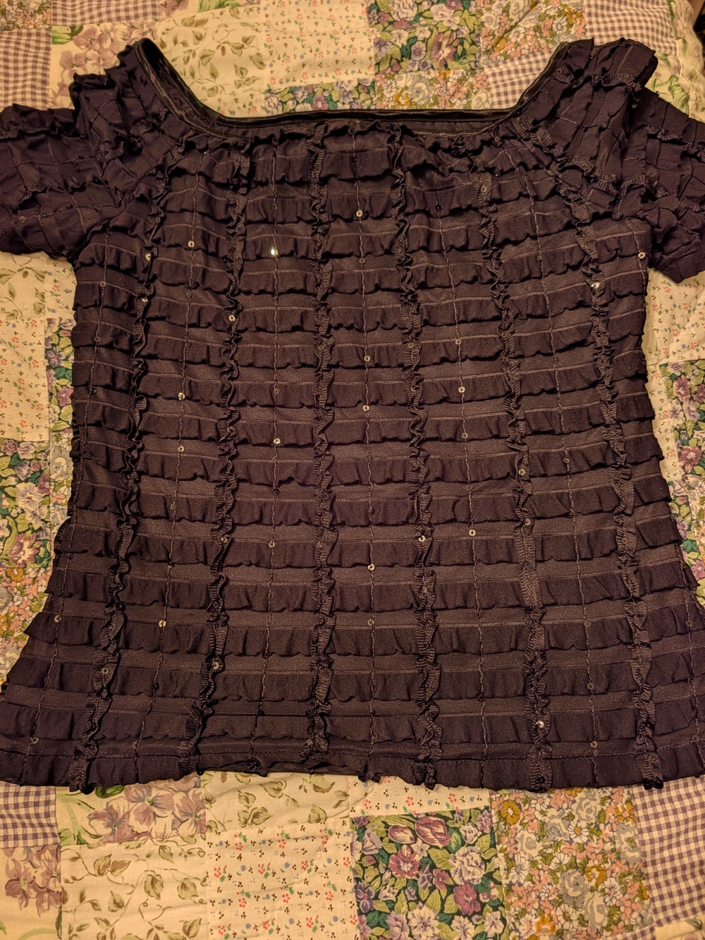 Joseph Ribkoff Black Ruffle-Striped Short Sleeve Top - Picture 4 of 4